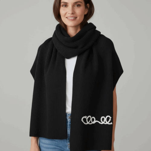 Photoroom_20251126_233735 Chanel Pearl Logo Black Woollen Muffler