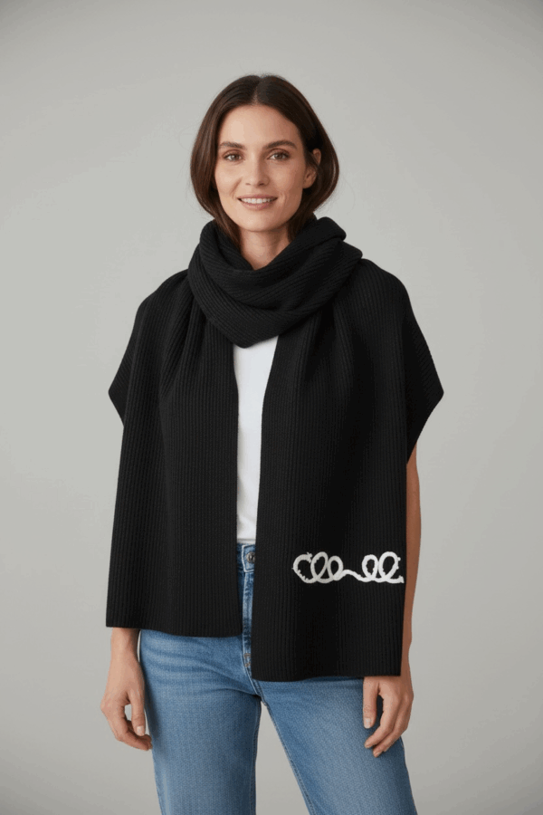 Photoroom_20251126_233735 Chanel Pearl Logo Black Woollen Muffler