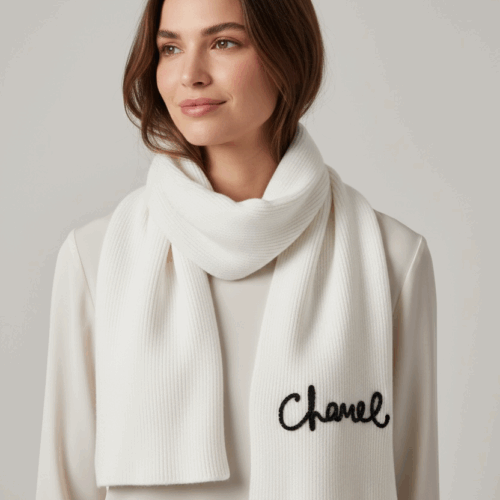 Photoroom_20251126_234019 Chanel Pearl Logo White Woolen Muffler
