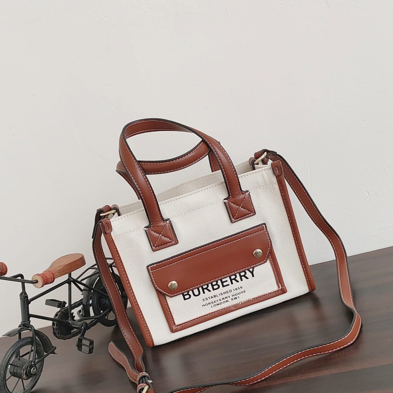 Burberry Mini Freya Beige Canvas Tote