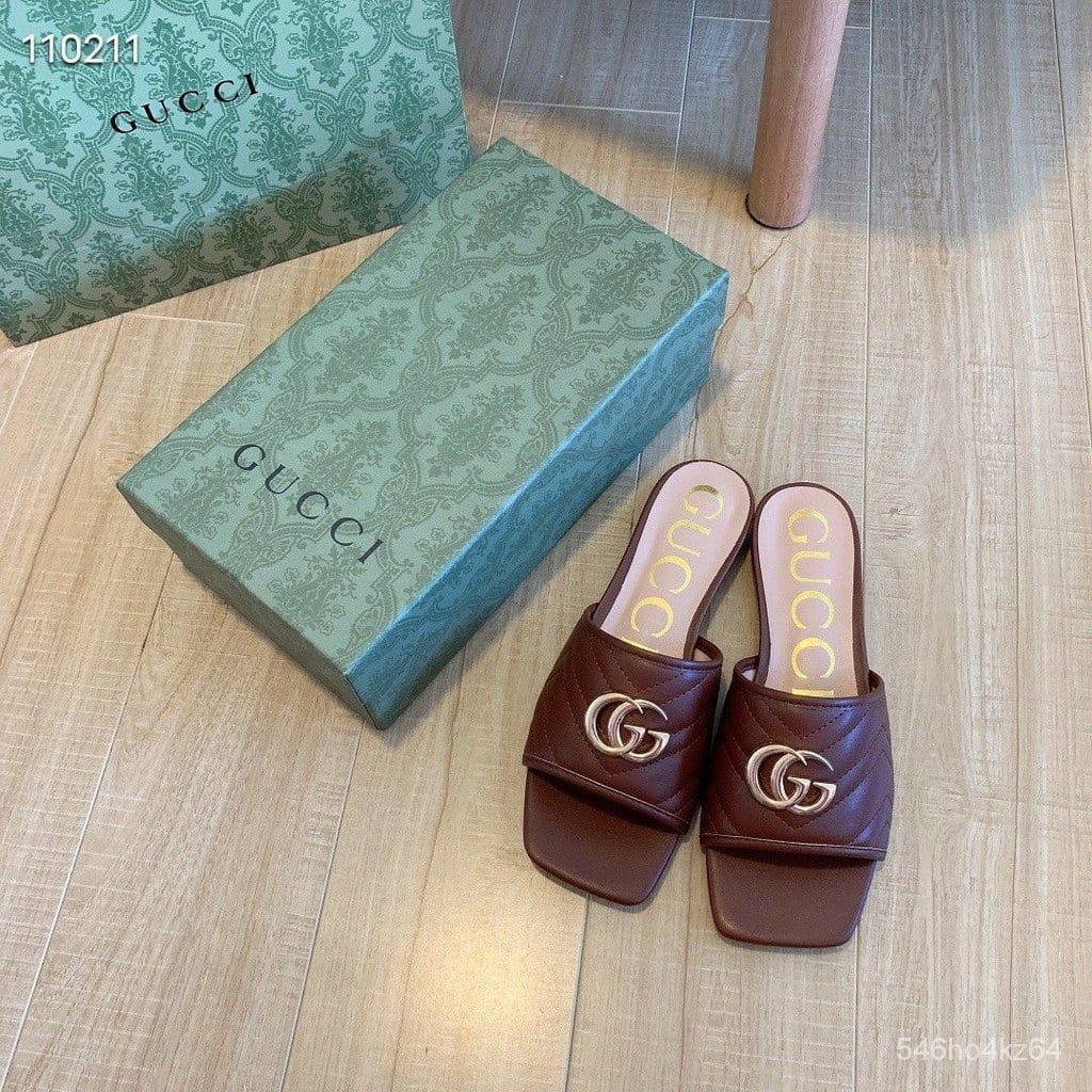 Gucci GG Chevron Matelasse Brown Slide