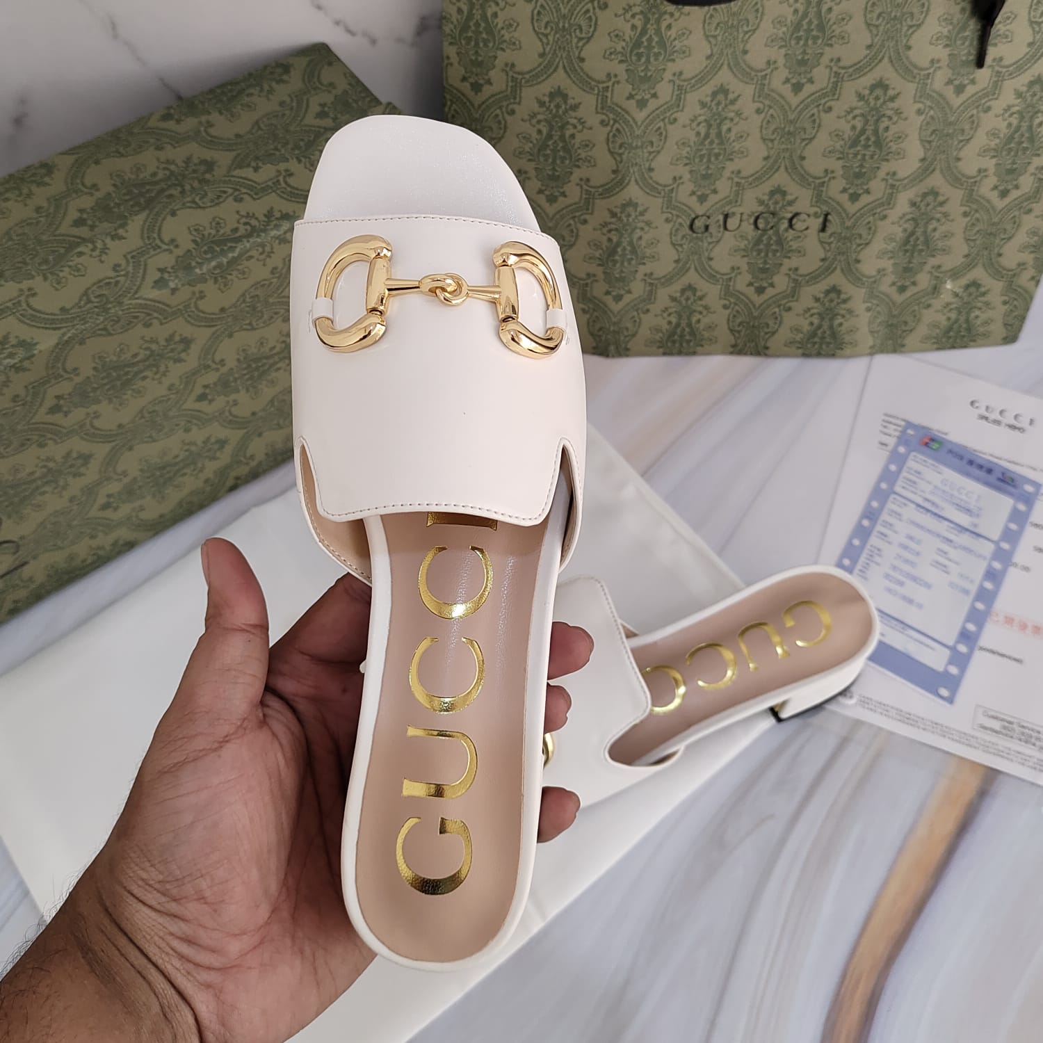 Buy Gucci White Horsebit Slide Online