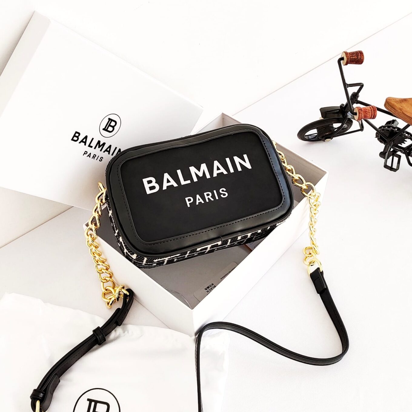 Buy Balmain BArmy Black Leather Trimmmed Camera Bag (With Box) Online