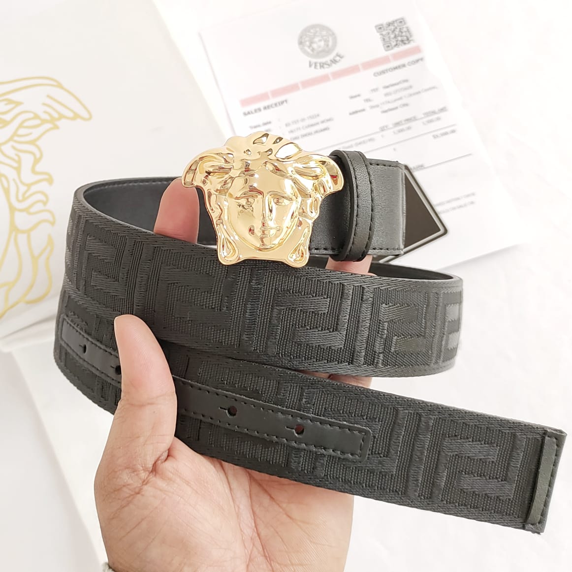 Buy Versace Black Embossed Belt - Online