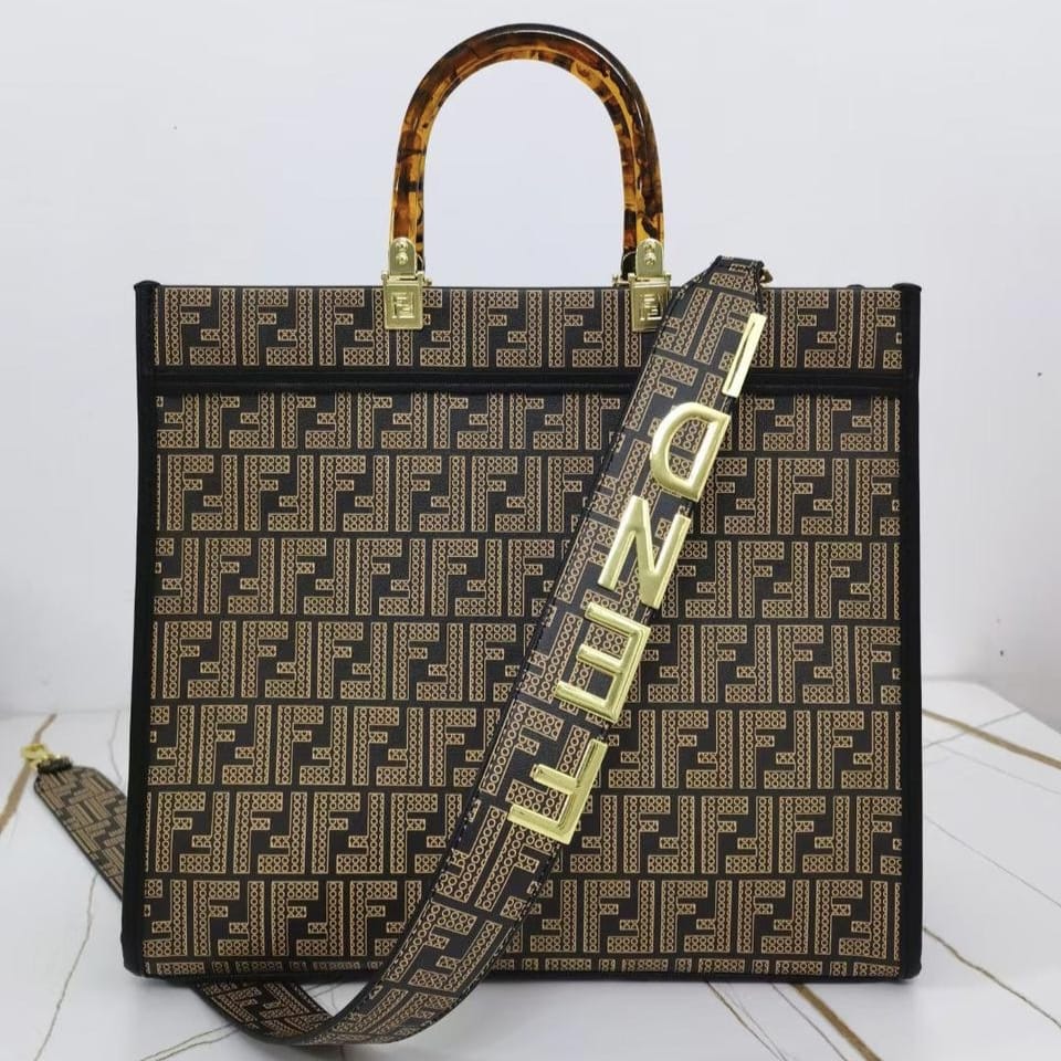 Fendi Roma Sunshine Coffee Black FF Glazed Tote Bag