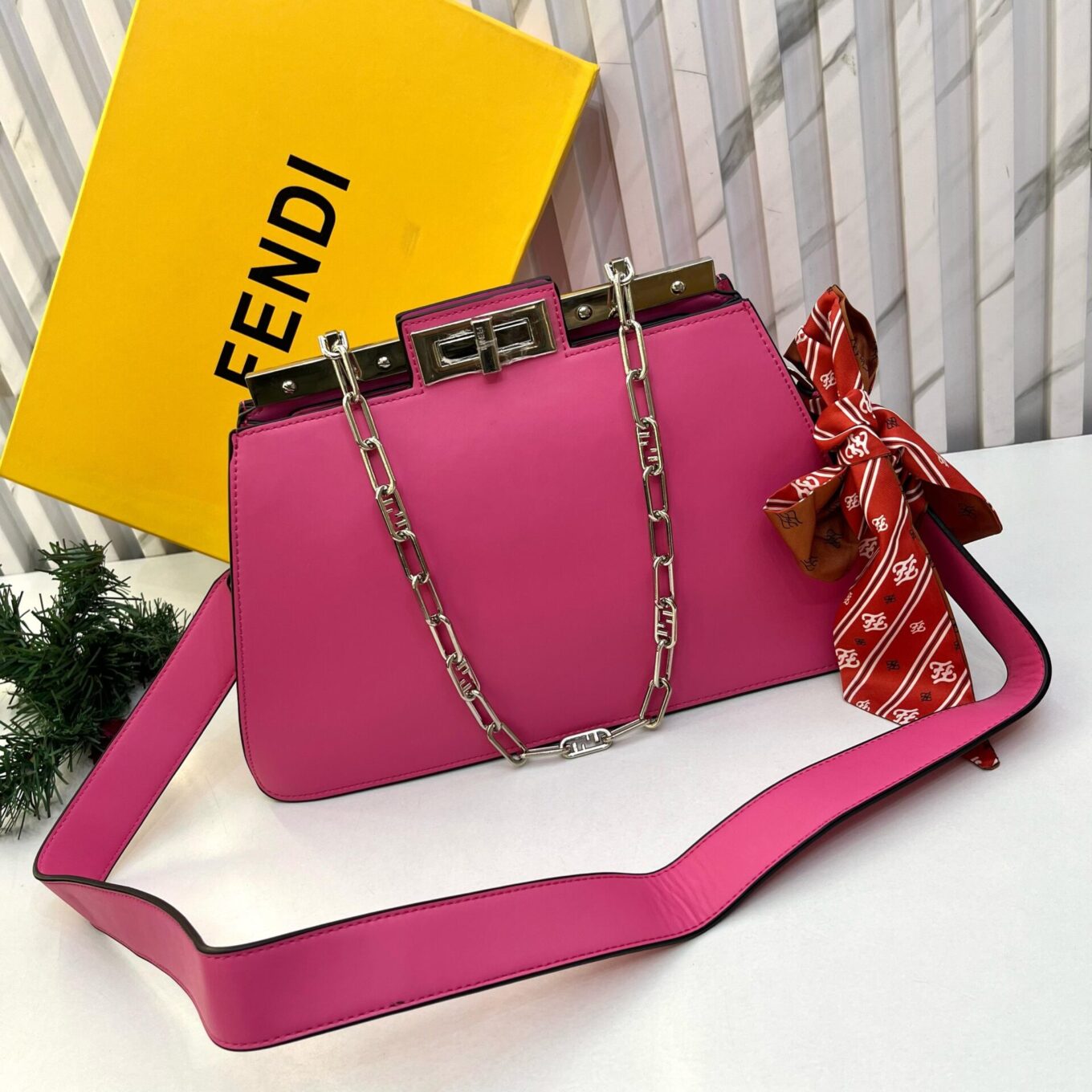 Fendi Pekaboo Cut Pink Shoulder Bag (With Box)