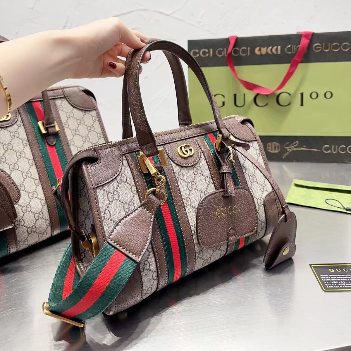 Gucci Dupe GG Bauletto Coffee Handbags