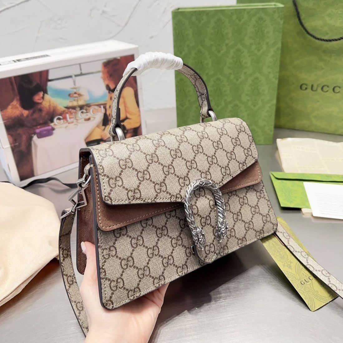 Gucci Dionysus Khaki Top Handle Bag (With Box)