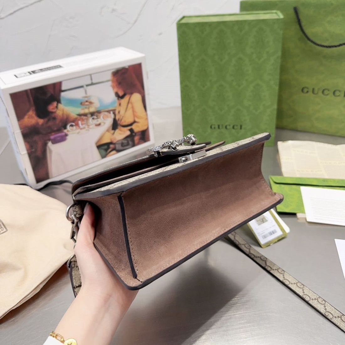 Gucci Dionysus Khaki Top Handle Bag (With Box)