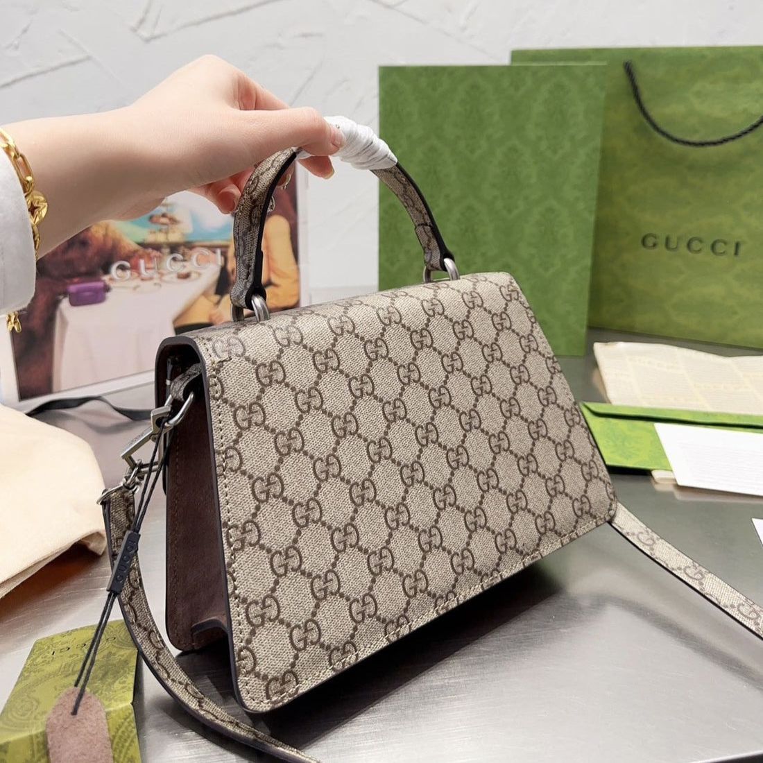 Gucci Dionysus Khaki Top Handle Bag (With Box)