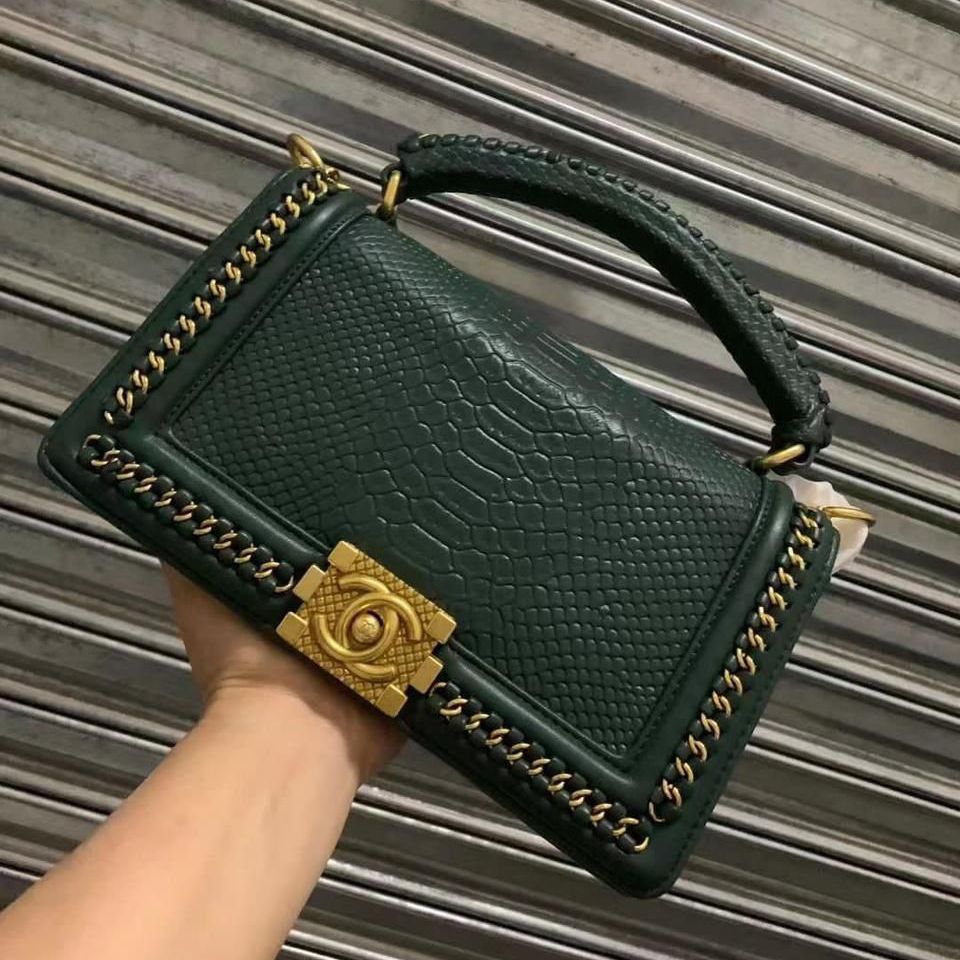 Chanel Leboy Croco Premium Quality Green Handbag