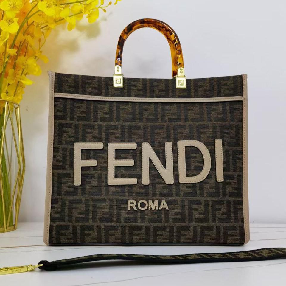 Fendi Roma FF Beige Sunshine Tote Bag