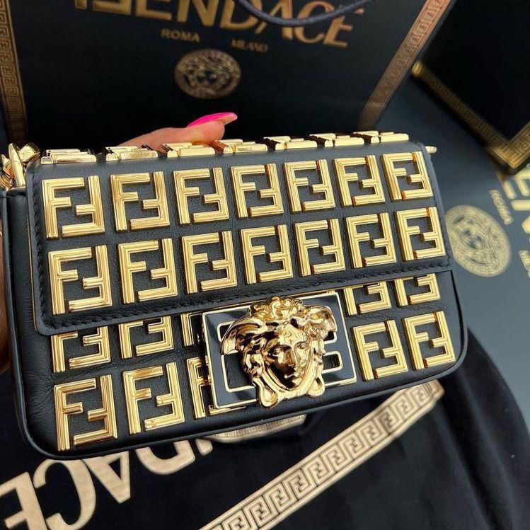 Fendi X Versace Fendance Brooch Metal Embossed Premium Sling Bag (With Box)