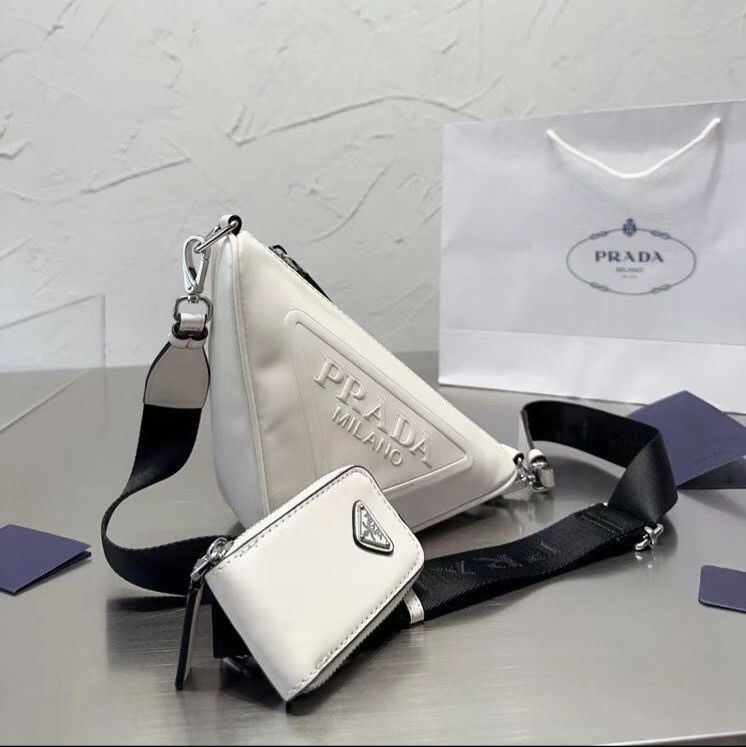 PRADA SAFFIANO TRIANGLE WHITE COLOR CROSSBODY BAG (WITH BOX)