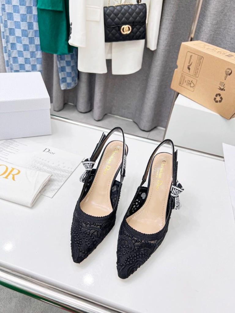 CHRISTIAN DIOR BLACK MESH SLING BACK PUMP