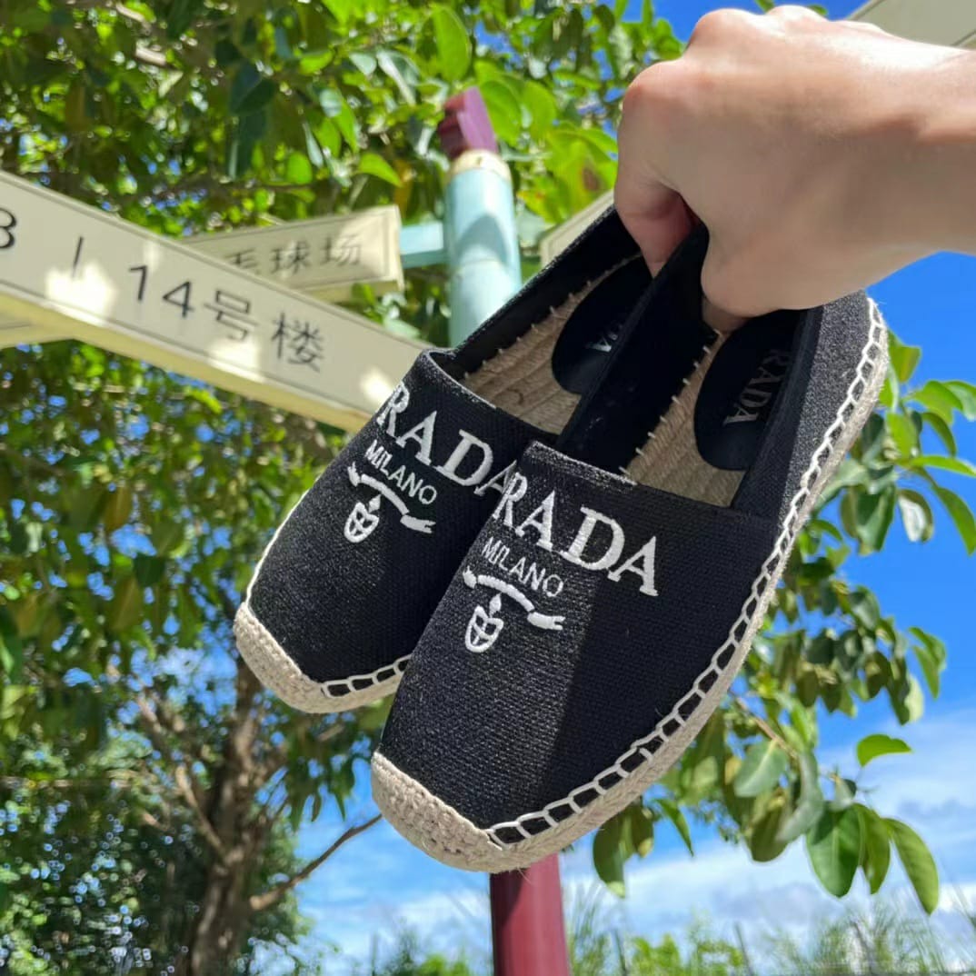 Prada Black Canvas Espadrille Flat Shoe