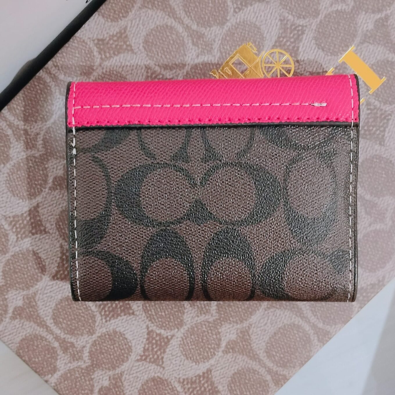 Coach Pink / Coffee 3 Fold Half Wallet