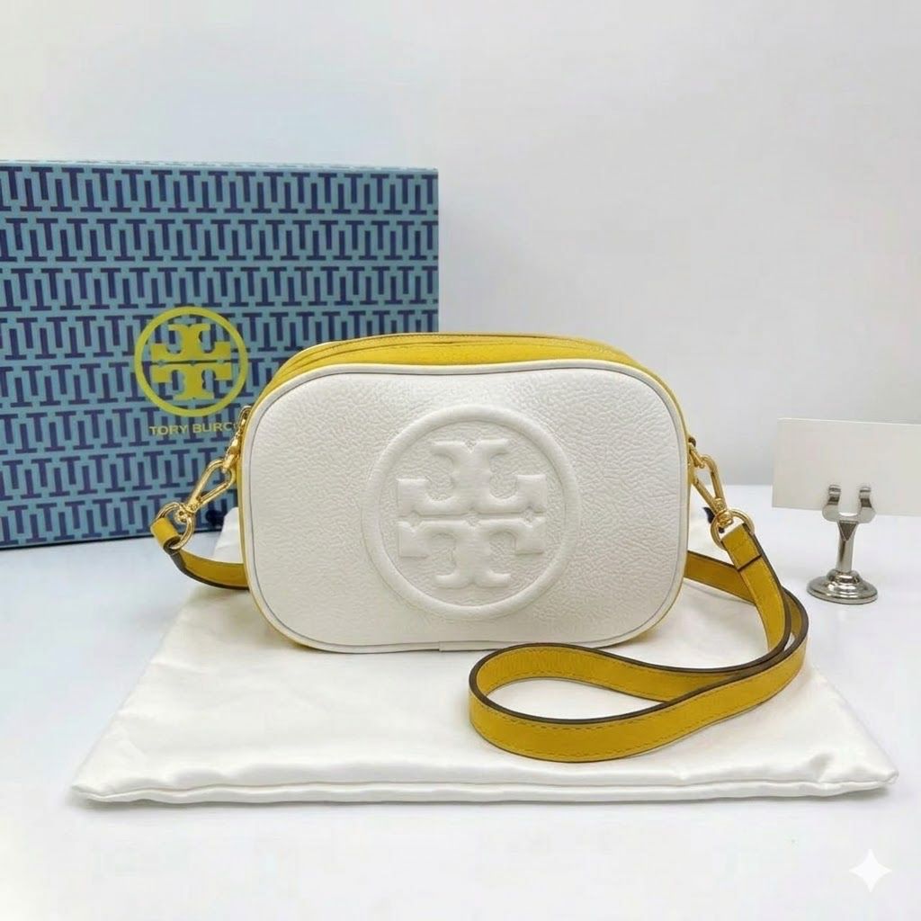 Tory Burch Perry Bombe White yellow Color Camera Bag (With Box)