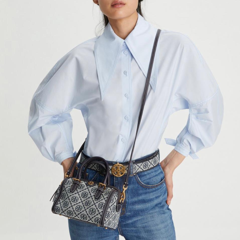 Tory Burch Blue T Monogram Mini Barrel Bag
