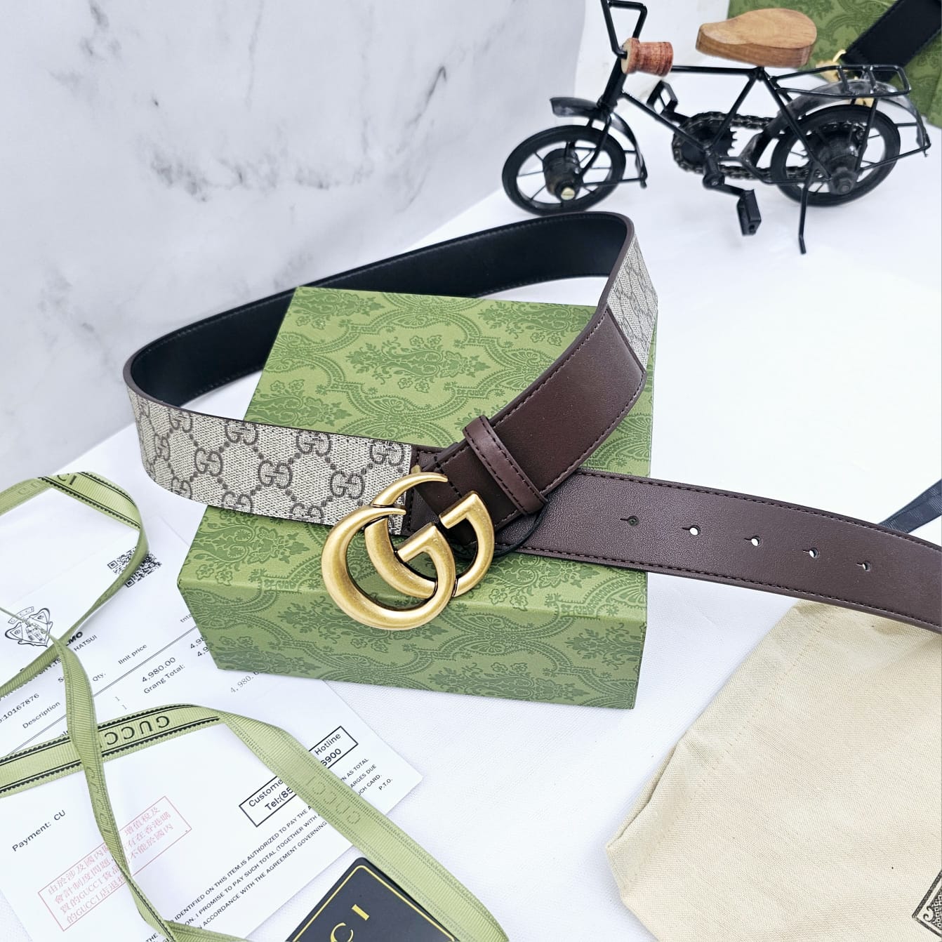 Gucci GG coffee Strech Men's Belt