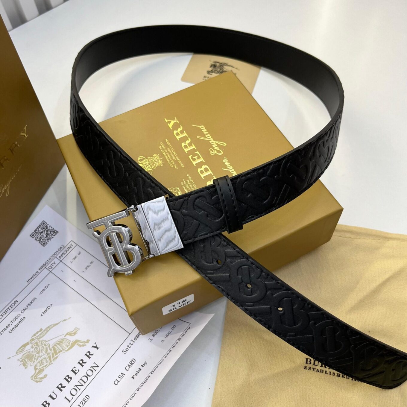 WhatsApp Image 2024-06-03 at 7.30.56 PM (1) Burberry TB Embossed Silver Reversible Belt for Men