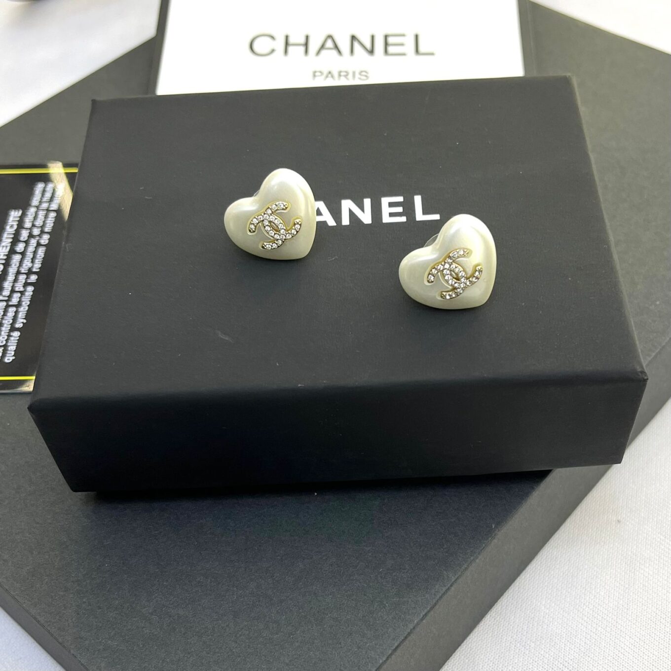 Chanel White Heart Studded Earring