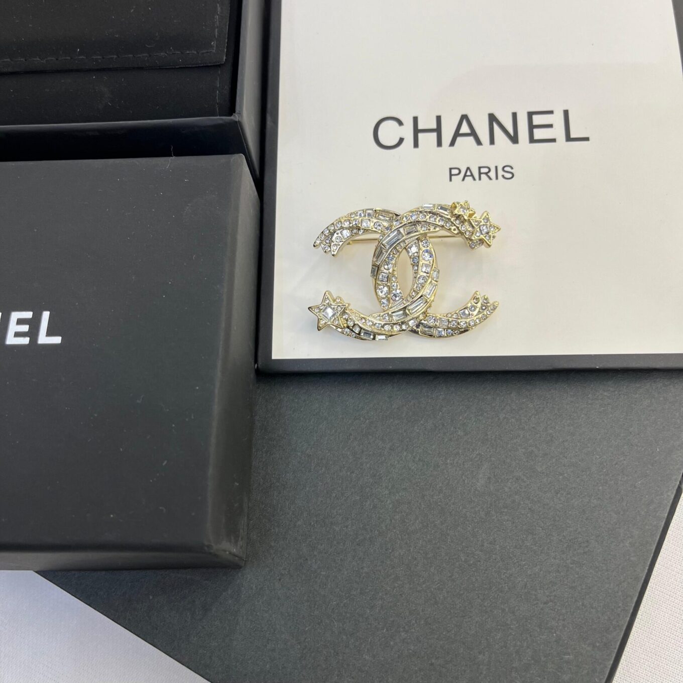 Chanel Golden Glass Diamond Studded Brooch