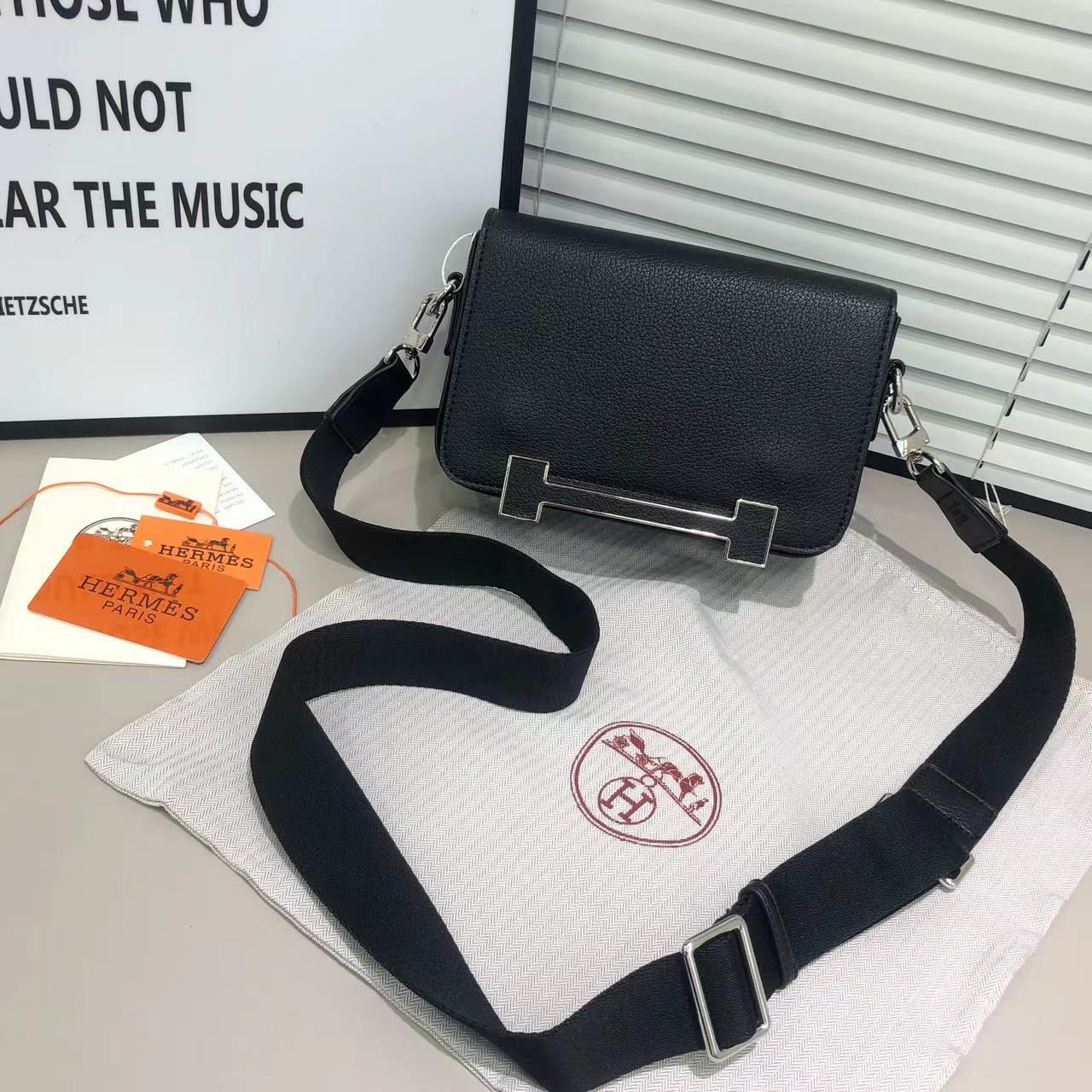 Hermes Geta Black Sling Bag (With Box)