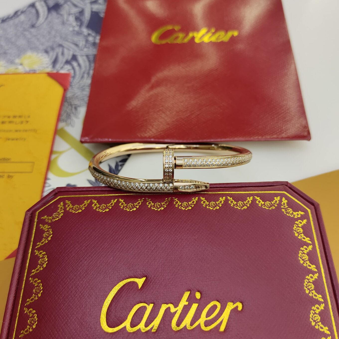 Cartier Nail Diamond Bangle Braclet Rose Gold