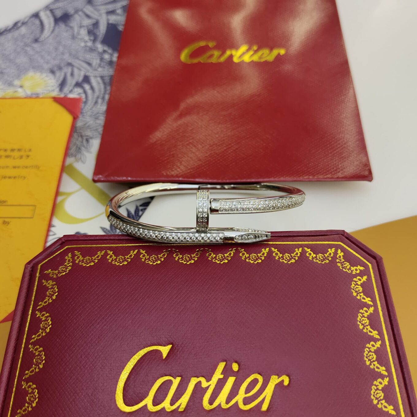 Cartier Nail Diamond Bangle Braclet Silver