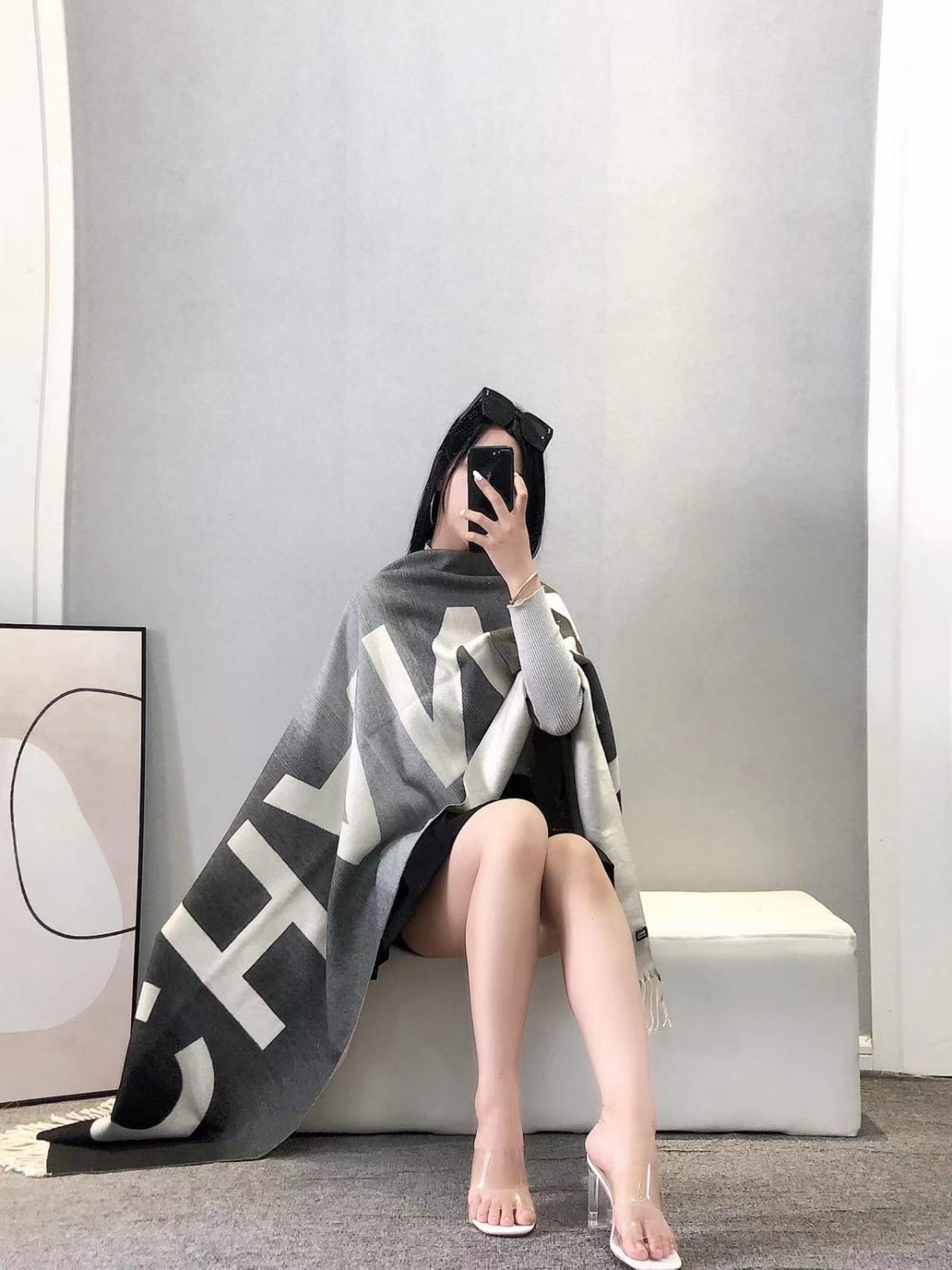 Chanel Wollen Grey Colour Stole (With Box)