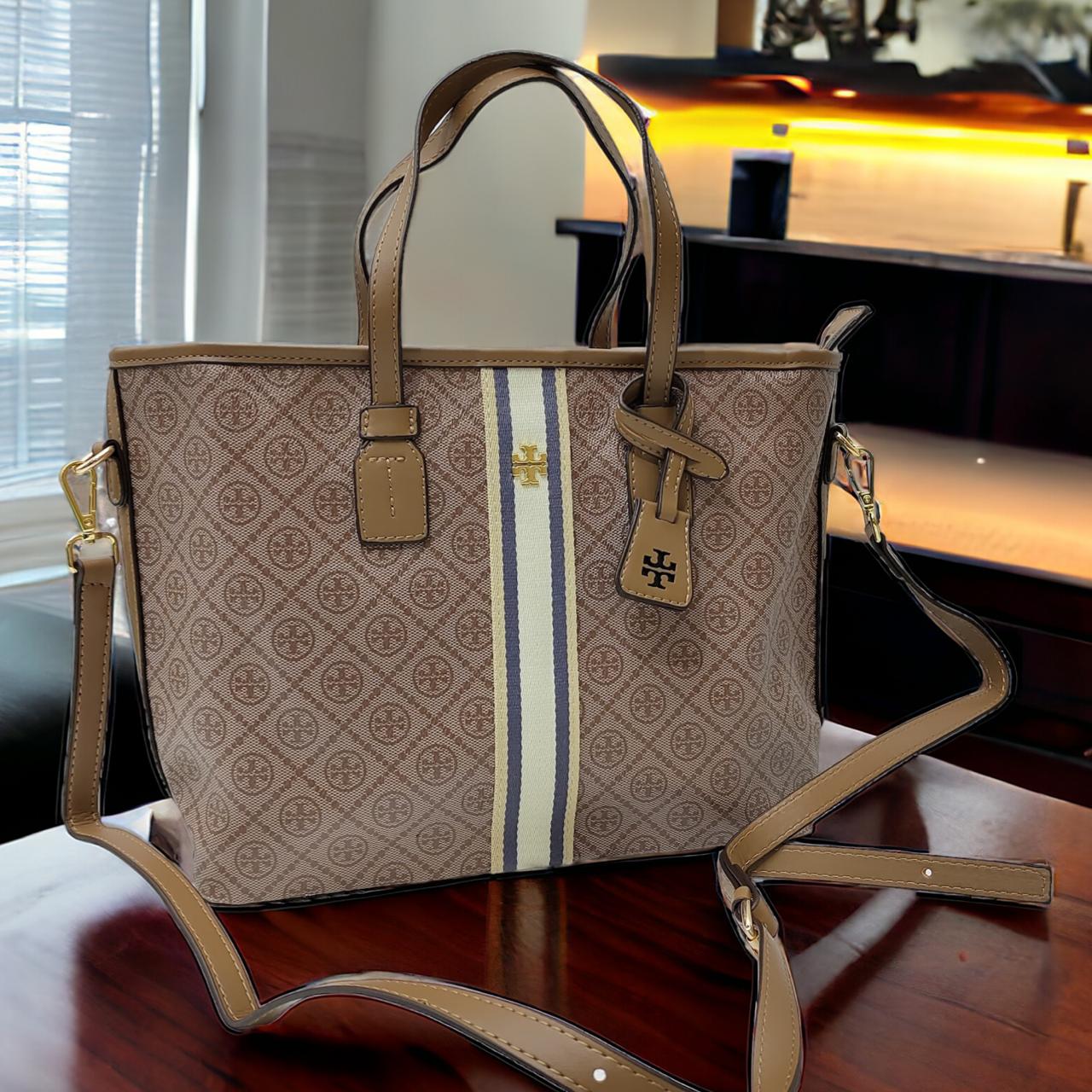 Tory Burch Khaki T Monogram Tote Bag