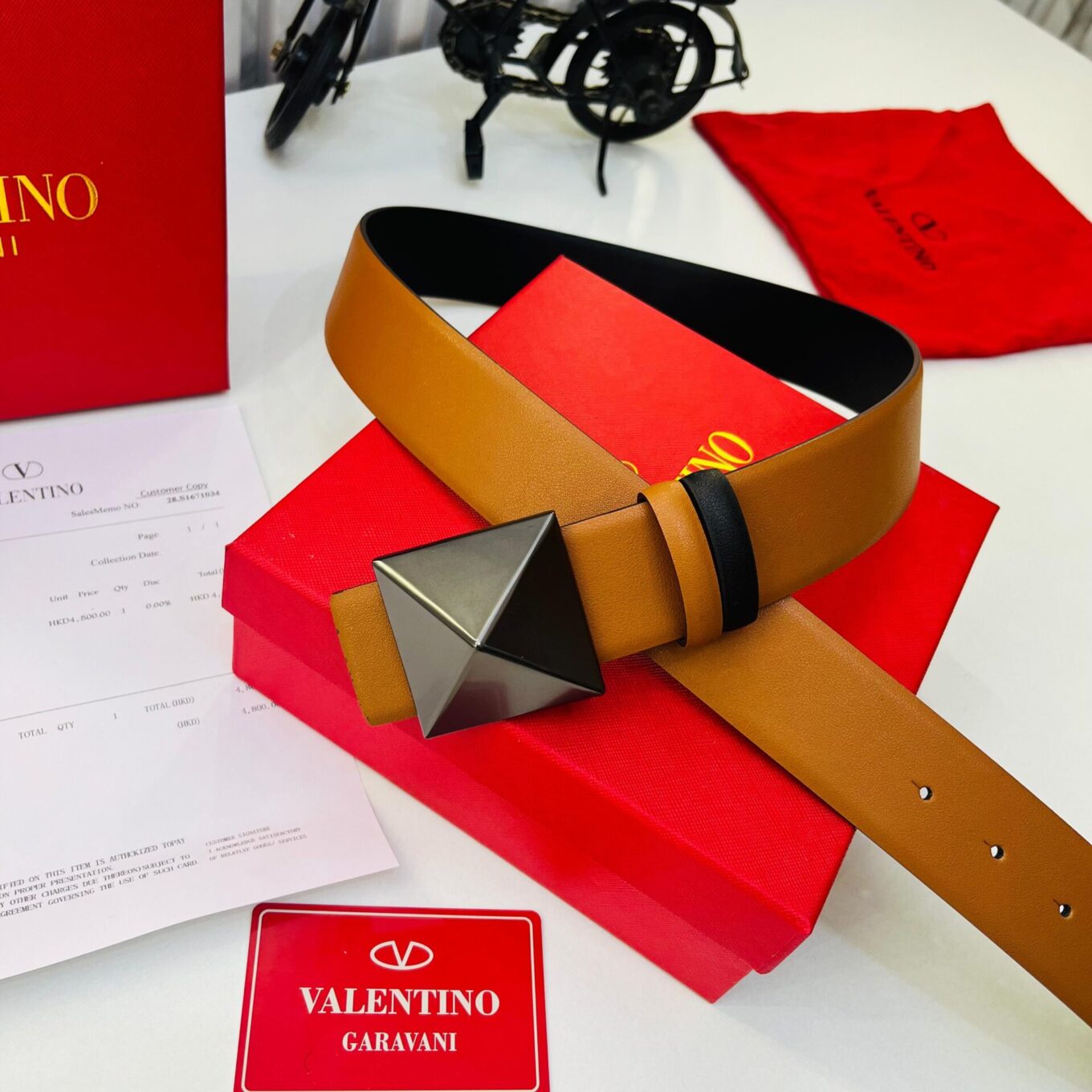 Valentino One Stud Black And Brown Revesible Belt For Women