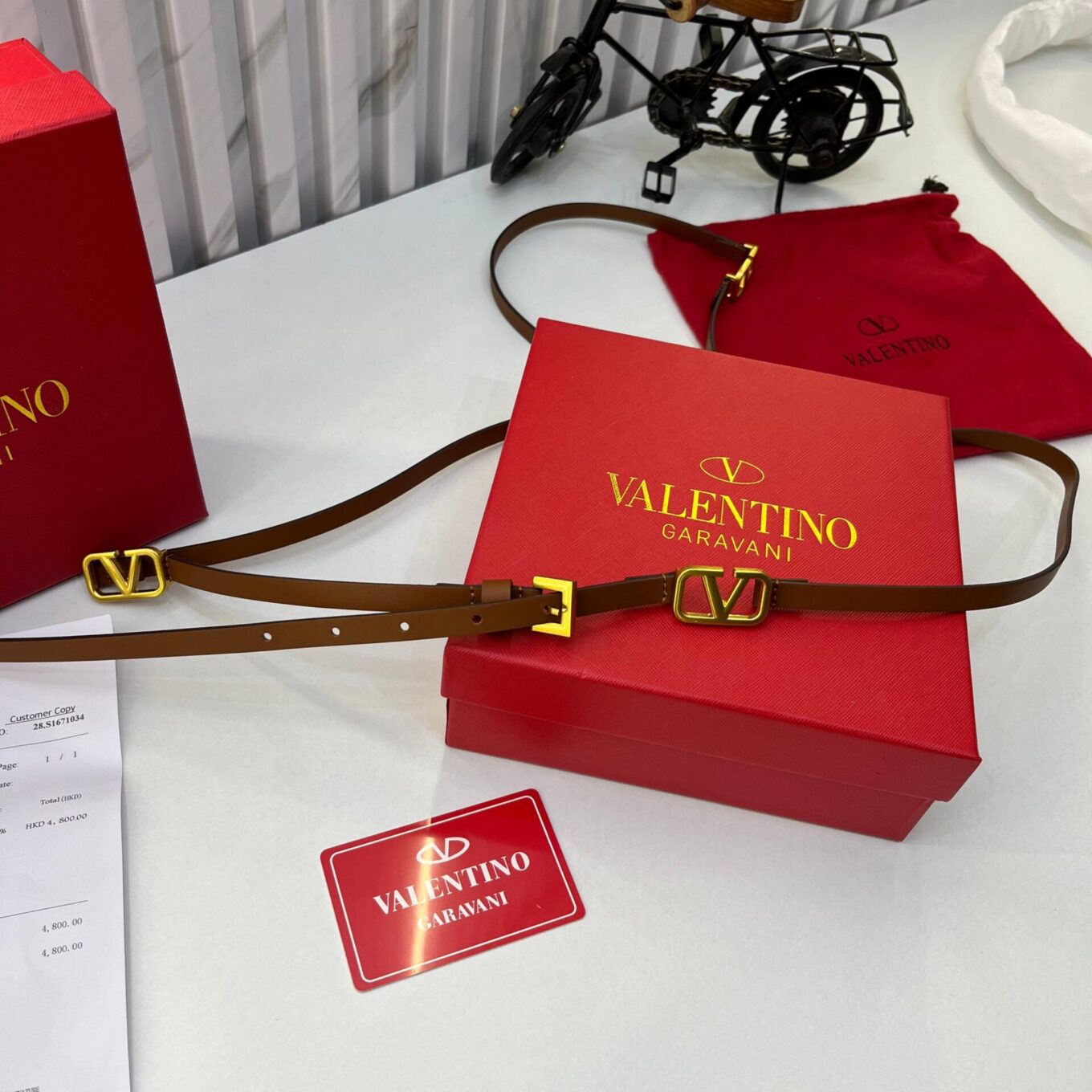 Valentino Garavani Premium Brown Signature Nappa Belt For Women