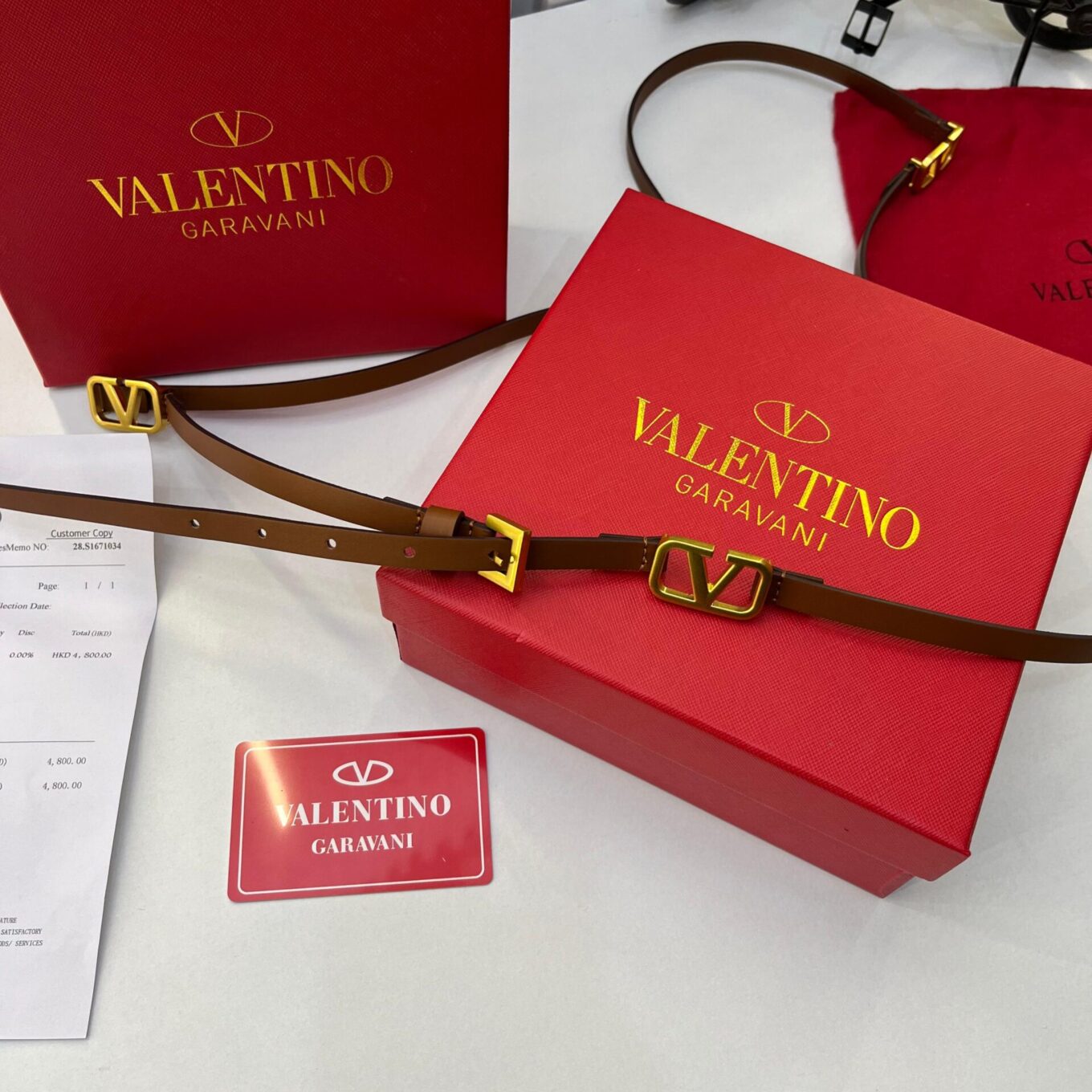 Valentino Garavani Premium Brown Signature Nappa Belt For Women