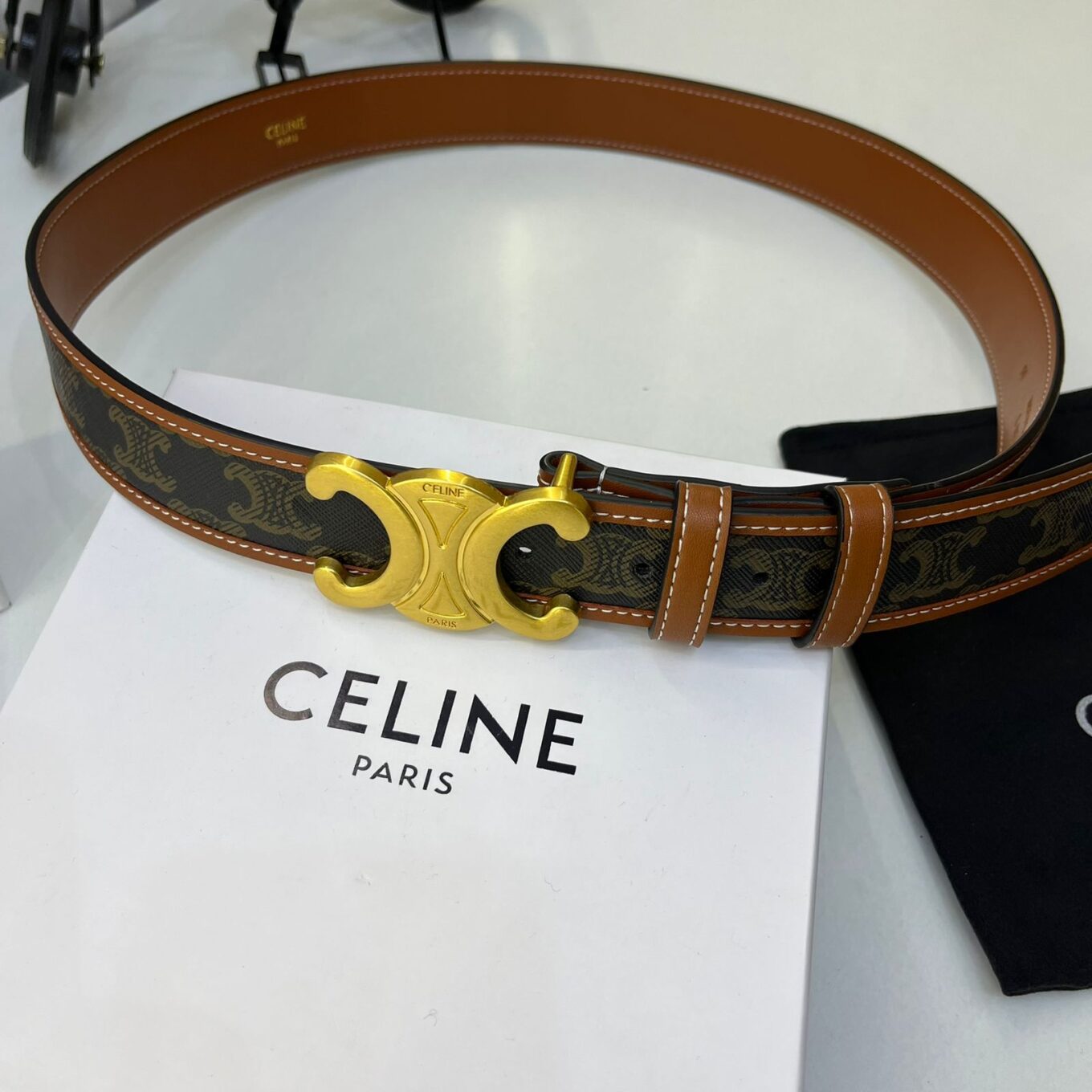 Celine Triomphe Black Ladies Belt