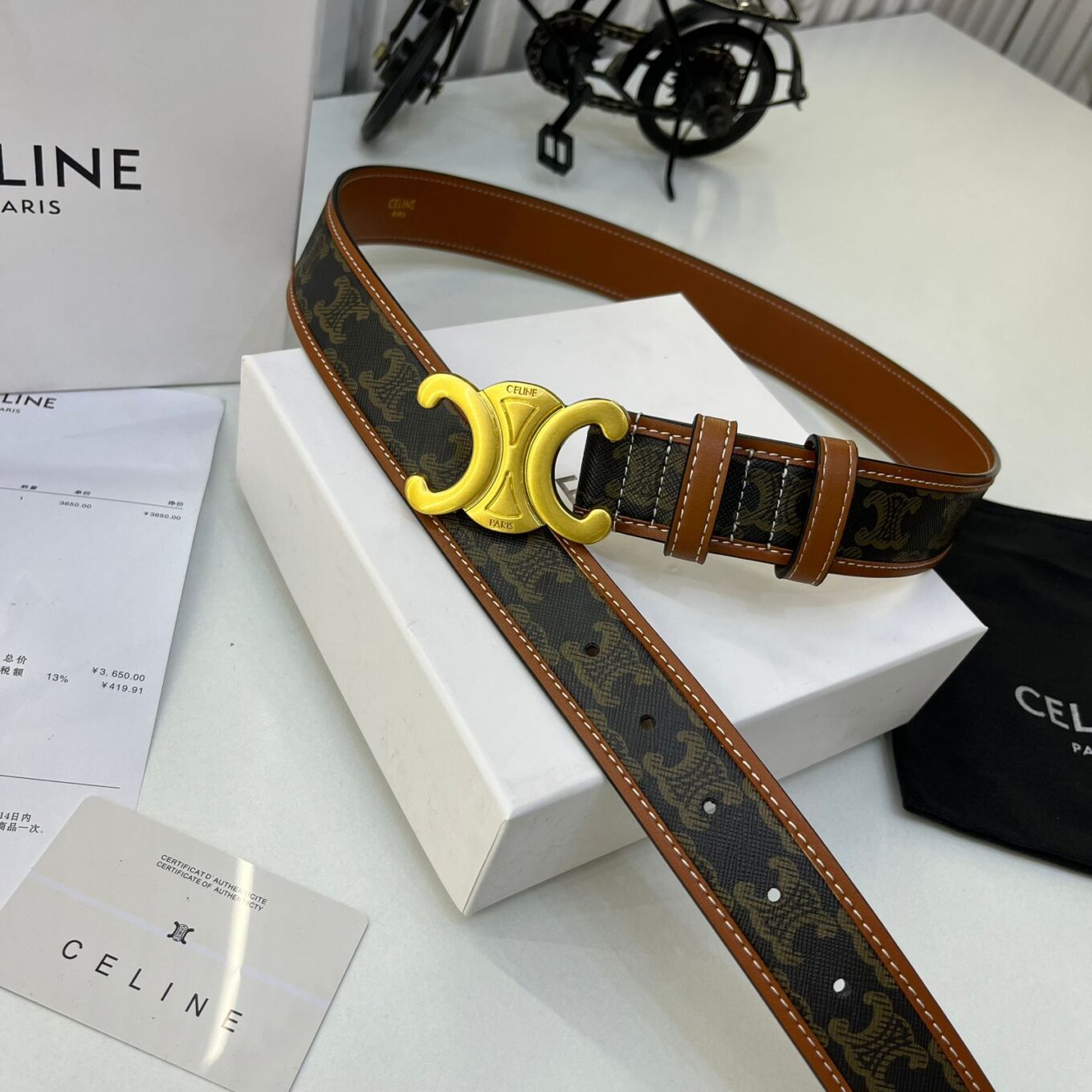 Celine Triomphe Black Ladies Belt