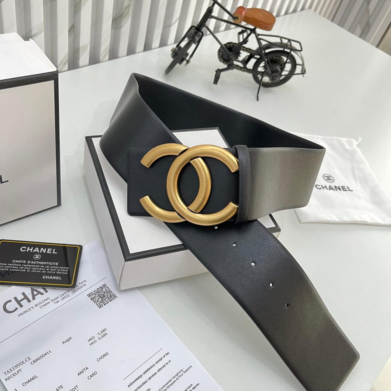 Chanel 7cm Broad Black Ladies Belt