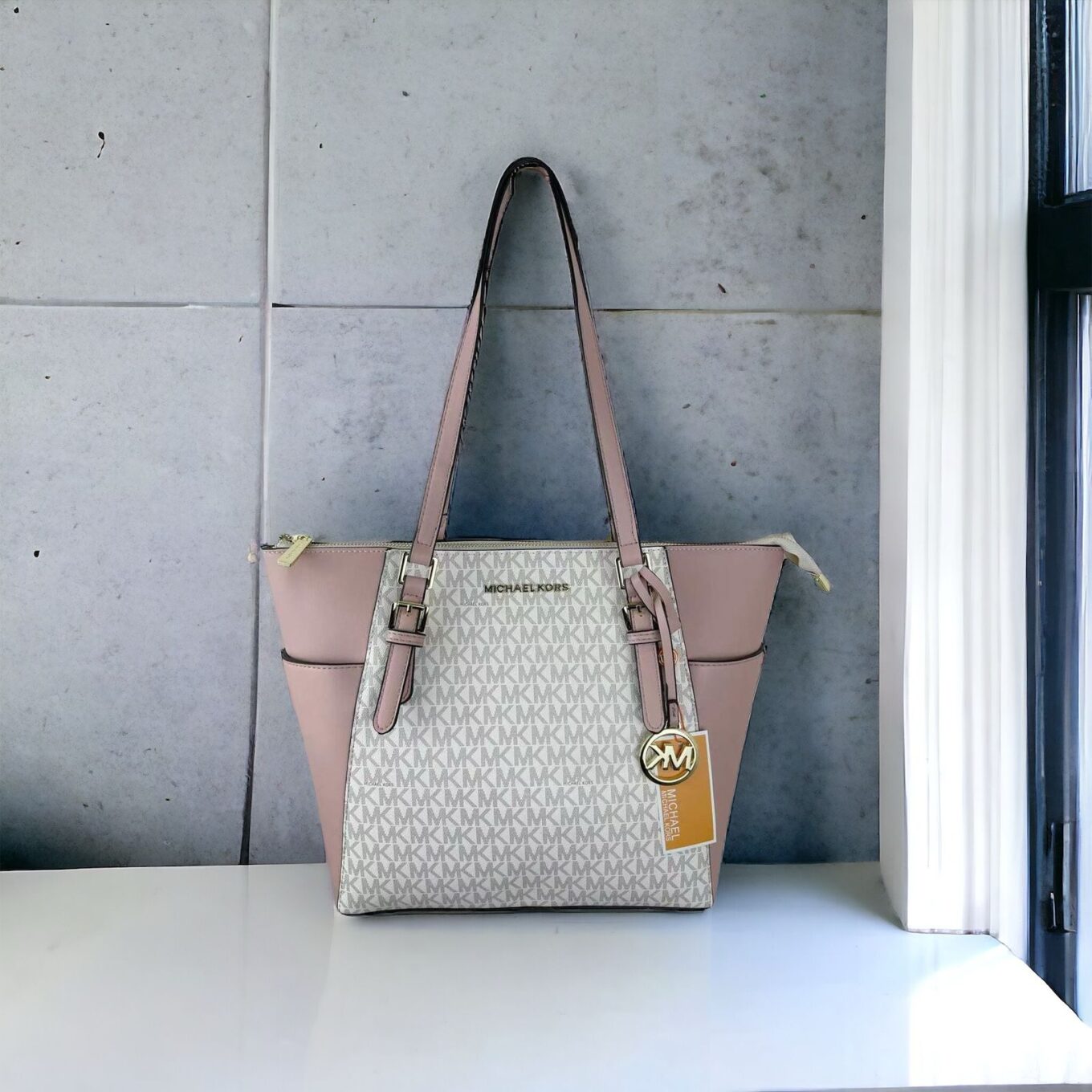 WhatsApp Image 2024-02-03 at 15.55.25_dc8512a0 Michael Kors Jetset Beige Pink Monogram Tote Bag