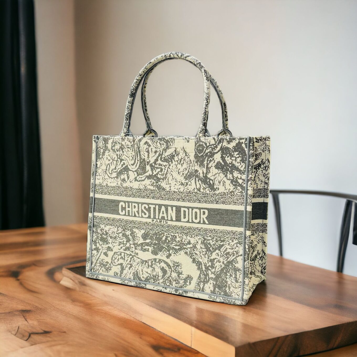 Christian Dior Grey Tiger Canvas Tote Bag