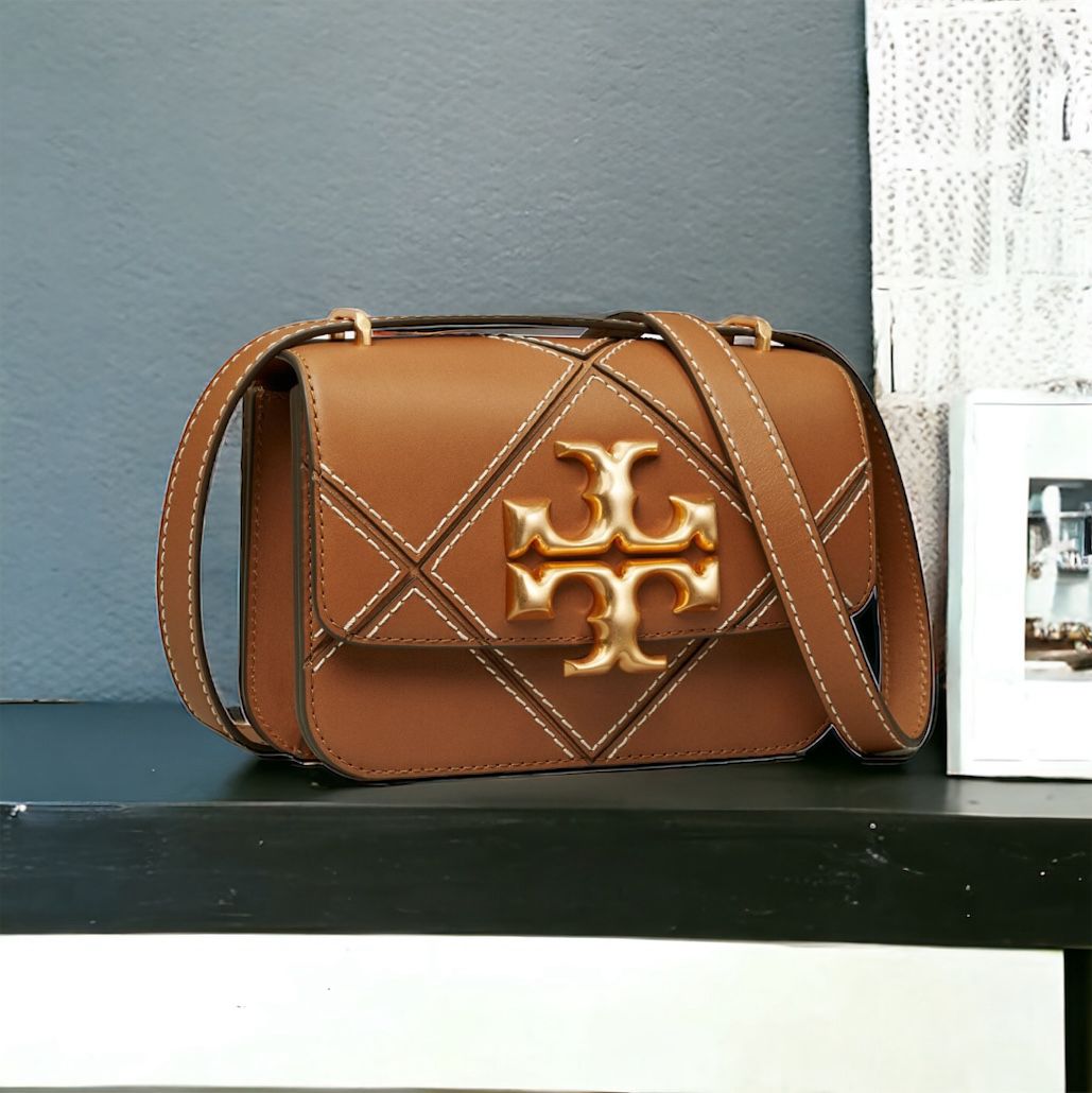 Tory Burch Eleanor Brown Diamond Small Leather Premium quality Sing Bag (With Box)