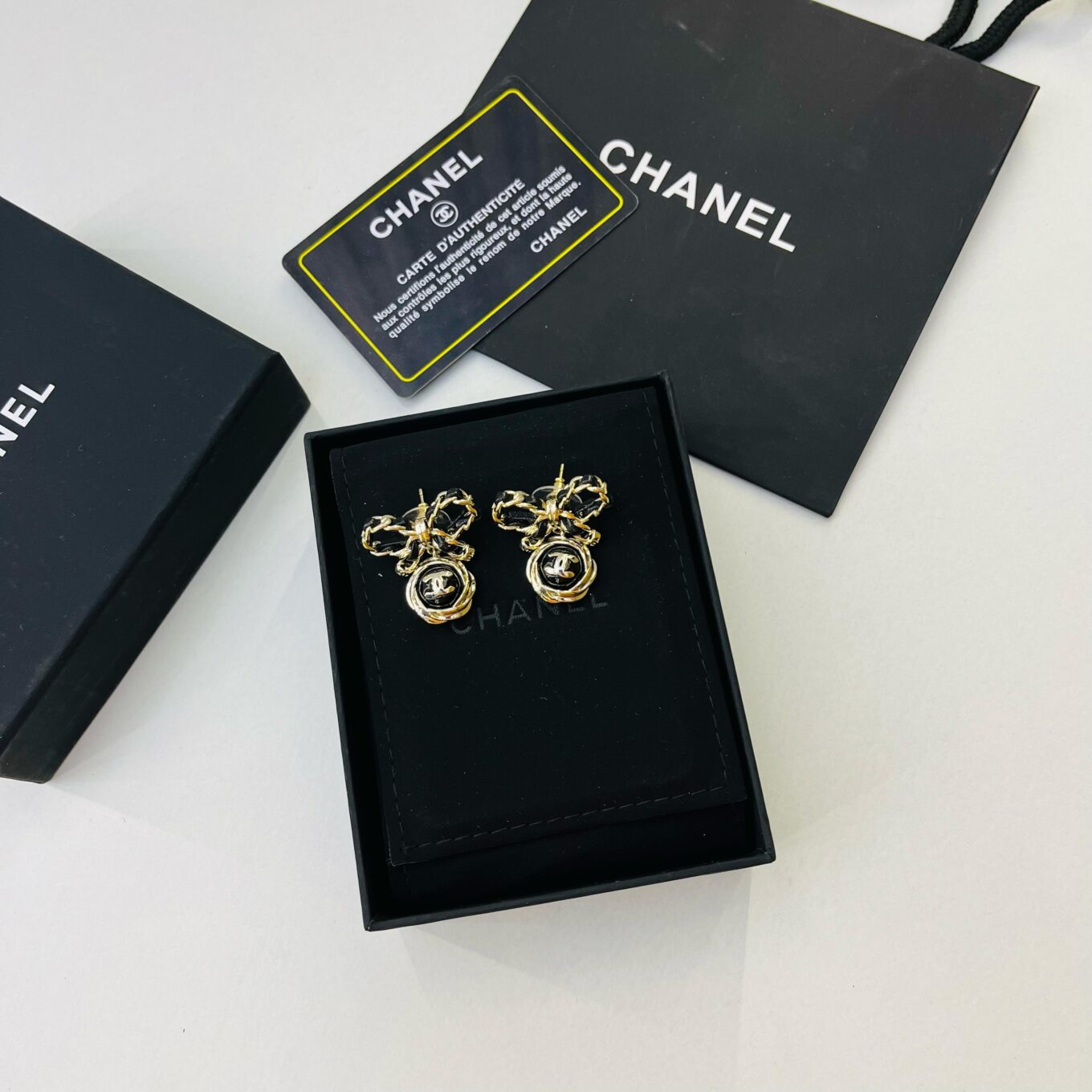 Chanel Spring Summer Bow Black Earring