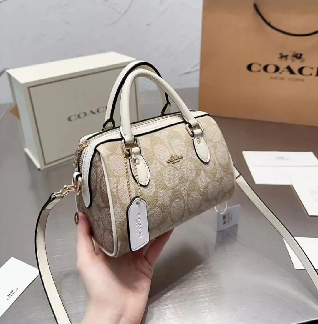 Coach Mini Rowan Apricot White Satchel Bag (With Box)