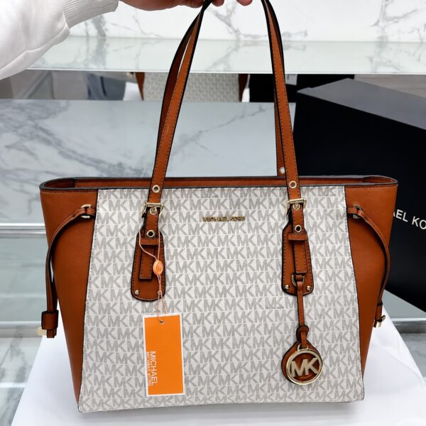 mk 7880-4 beige brown Michael Kors Voyager Beige Brown Monogram Tote Bag
