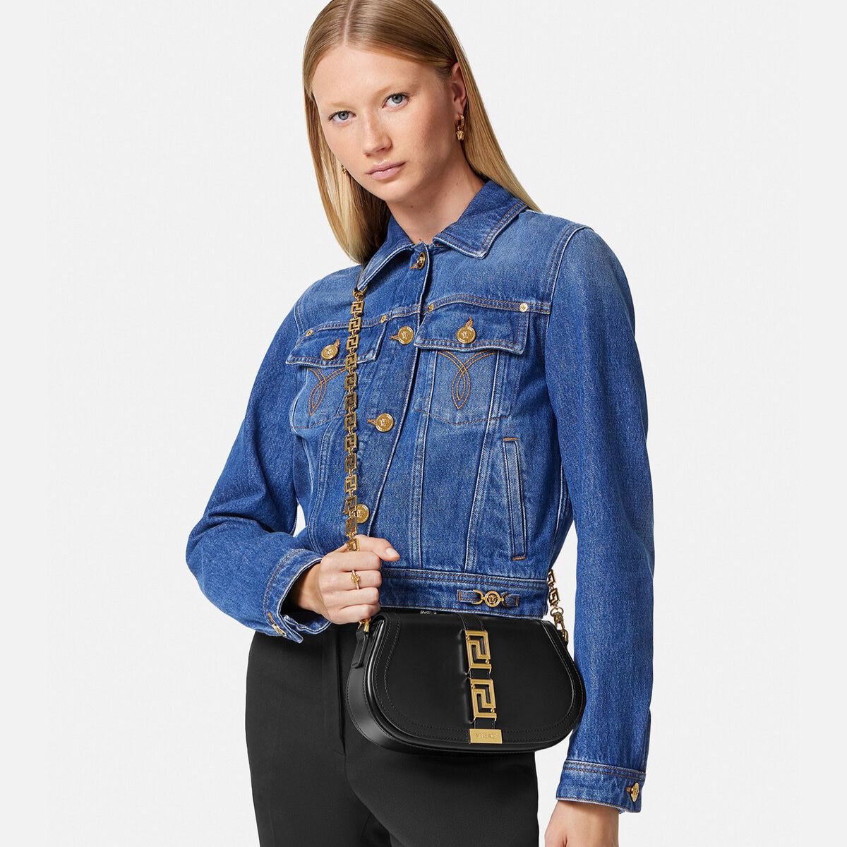 Versace Greca Goddess Black Shoulder Bag (With Box)