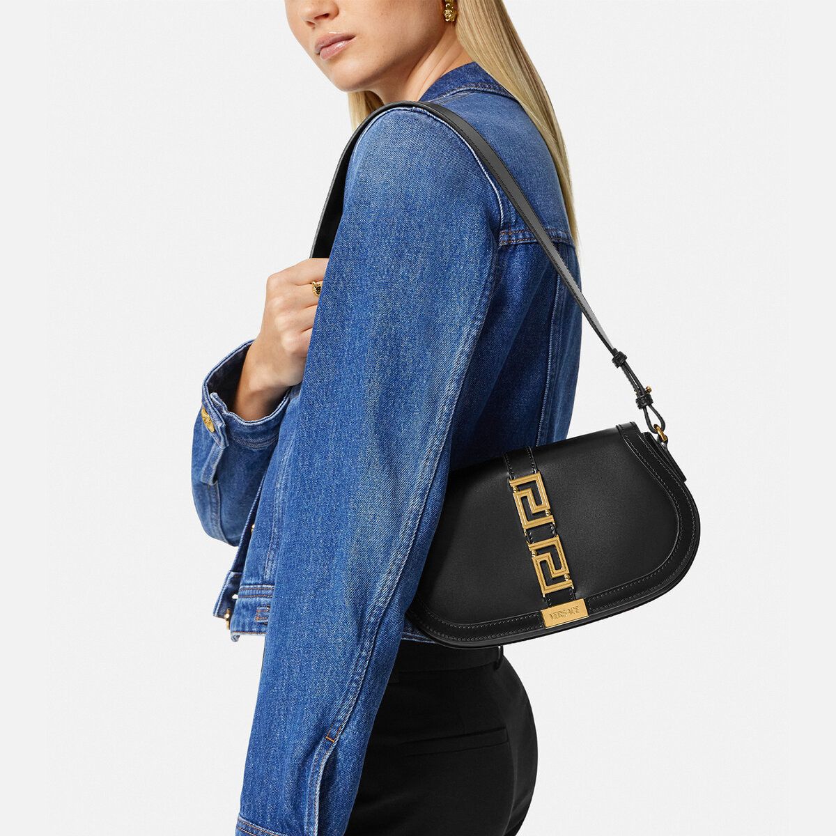 Versace Greca Goddess Black Shoulder Bag (With Box)