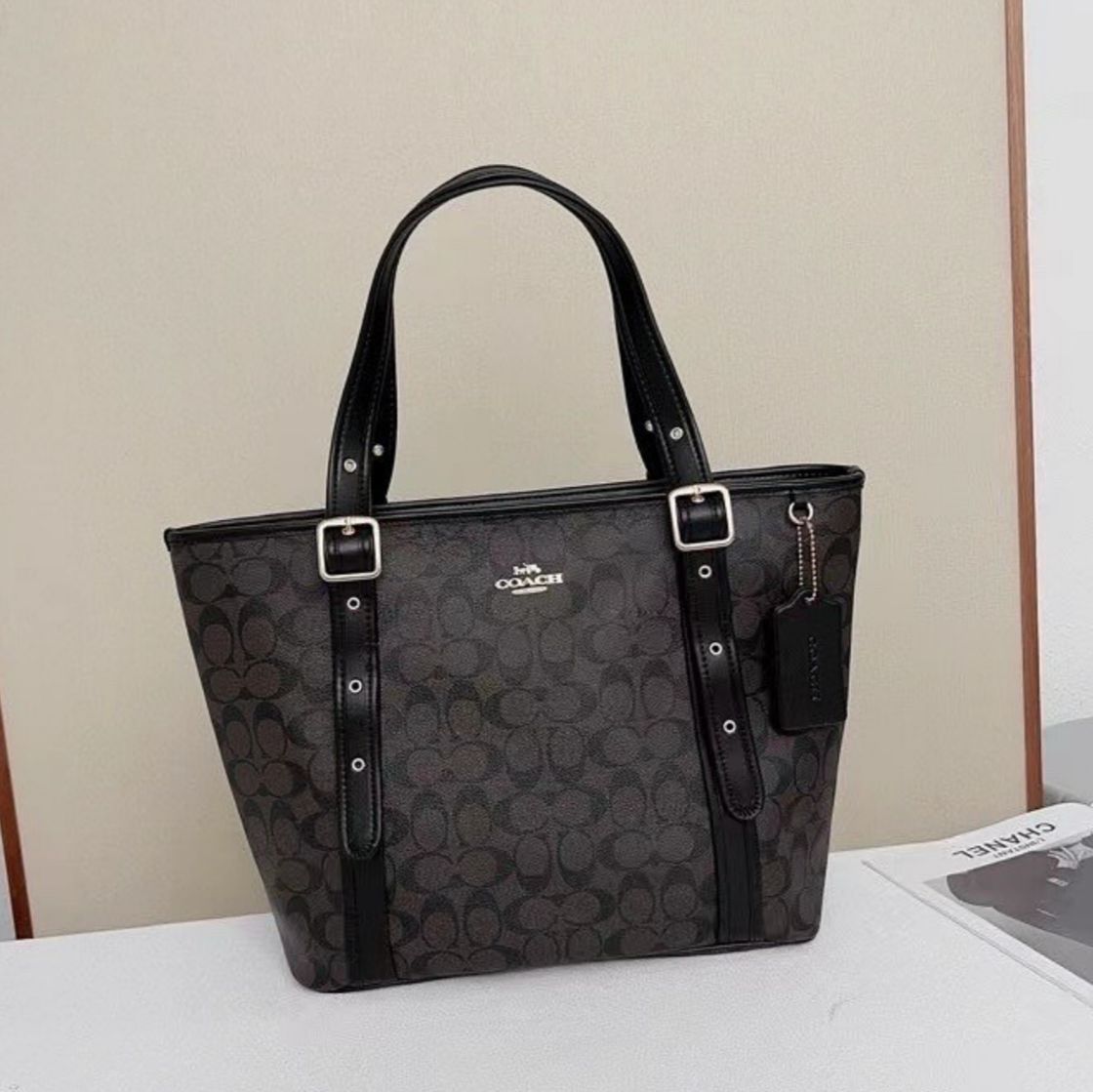 Coach Ashton Coffee Black Tote Boat Tote