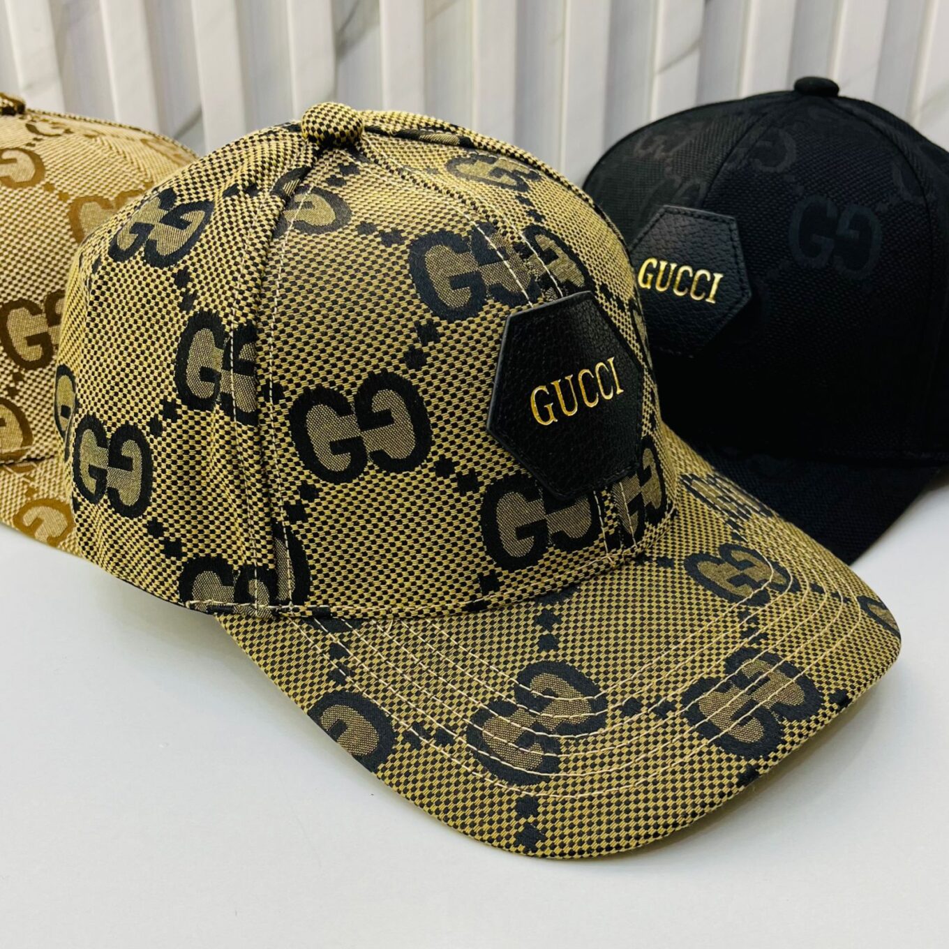 Gucci Apricot Black Monogram Baseball Cap