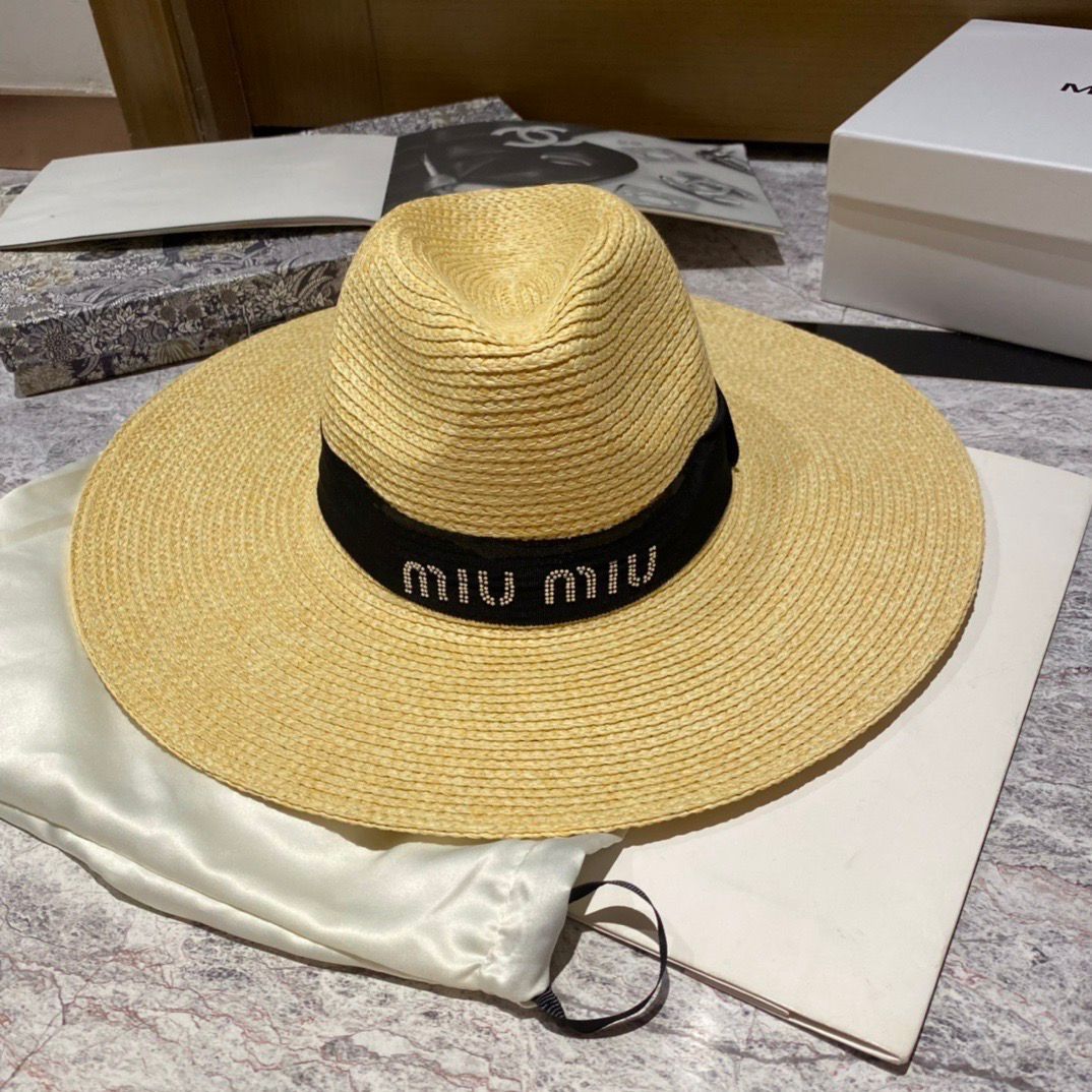 Miu Miu Beige Black Beach Hat