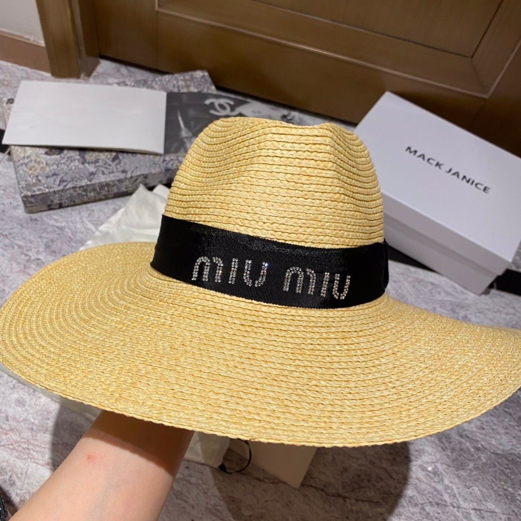 Miu Miu Beige Black Beach Hat